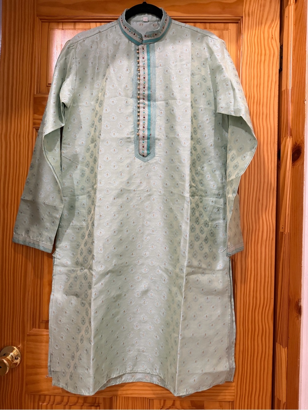 Men's Light Mint Embroidered Kurta Shirt